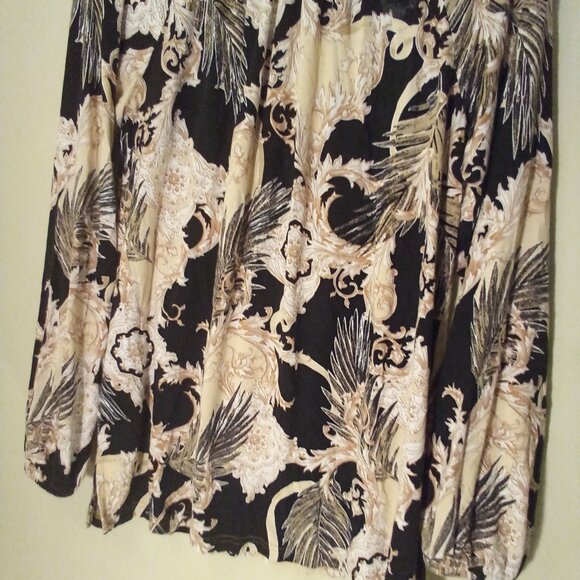 Belle Kim Gravel Blouse Women S Long Sleeve Soft Stretch Pattern Black Tan - Picture 15 of 15